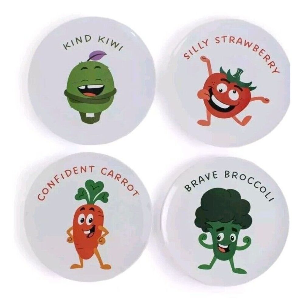 NEW Set of 4 10" Baby Kids Toddler Plates Playful Friends Healthy Mindset